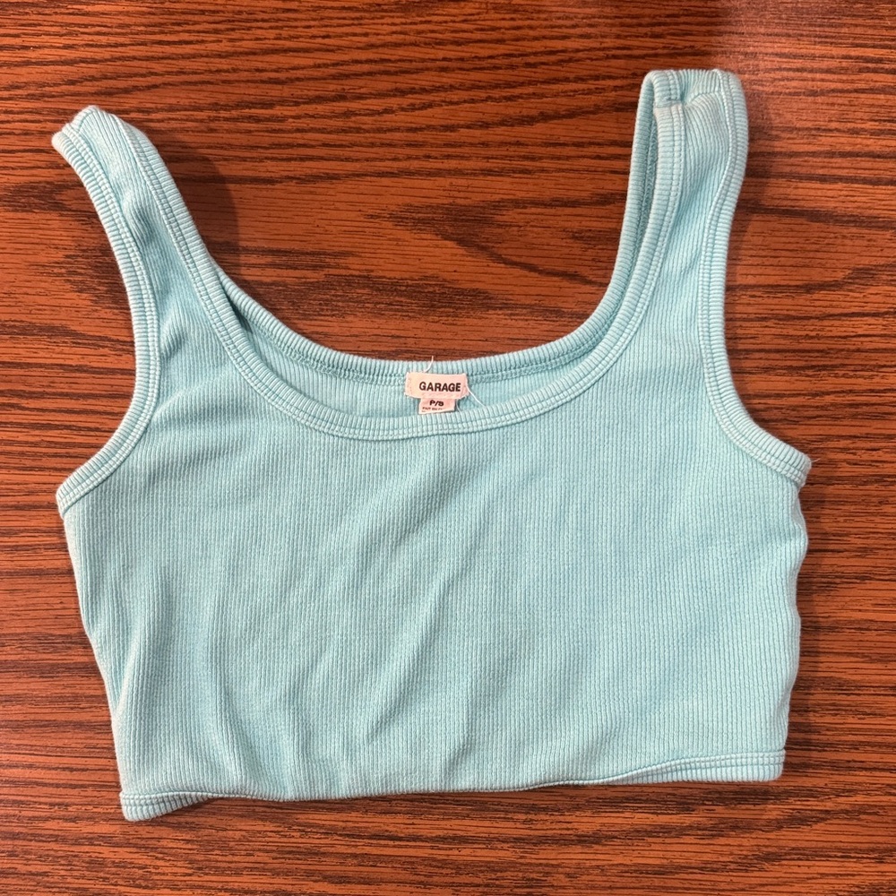 Garage Sky Blue Ribbed Crop Top